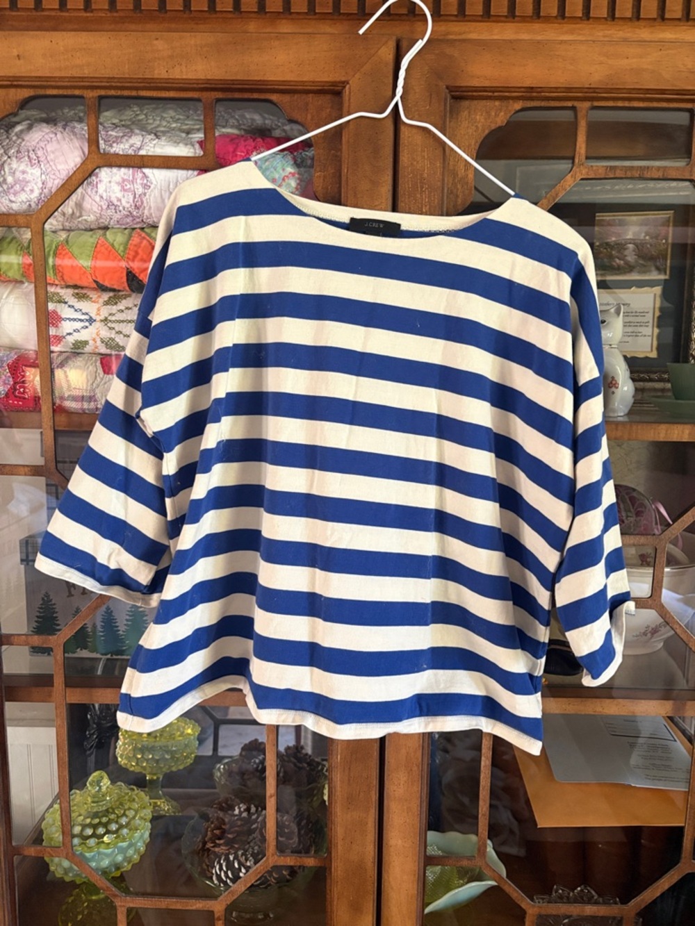 J. Crew Blue and White Striped Long Sleeve Top